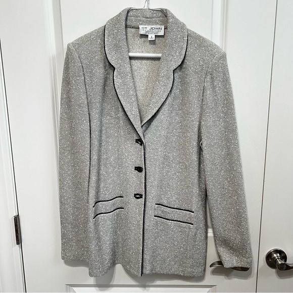 St. John Collection Jackets & Blazers - St. John Collection Silver Blazer with Black Trim